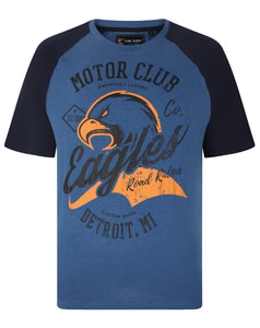 KAM Raglan Eagle Print Tee Blue Marl
